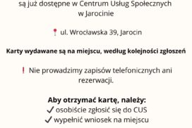 📢 Informacja dla Seniorów z Gminy Jarocin Informujemy, że Ogólnopolskie Karty Seniora są już dostępne w Centrum Usług Społecznych w Jarocinie 📍 ul. Wrocławska 39, Jarocin Karty wydawane są na mi
