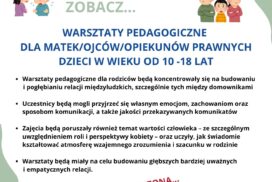 Warsztaty Pedagogiczne dla Matek Ojców Opiekunów Prawnych dzieci w wieku od 10 - 18 lat